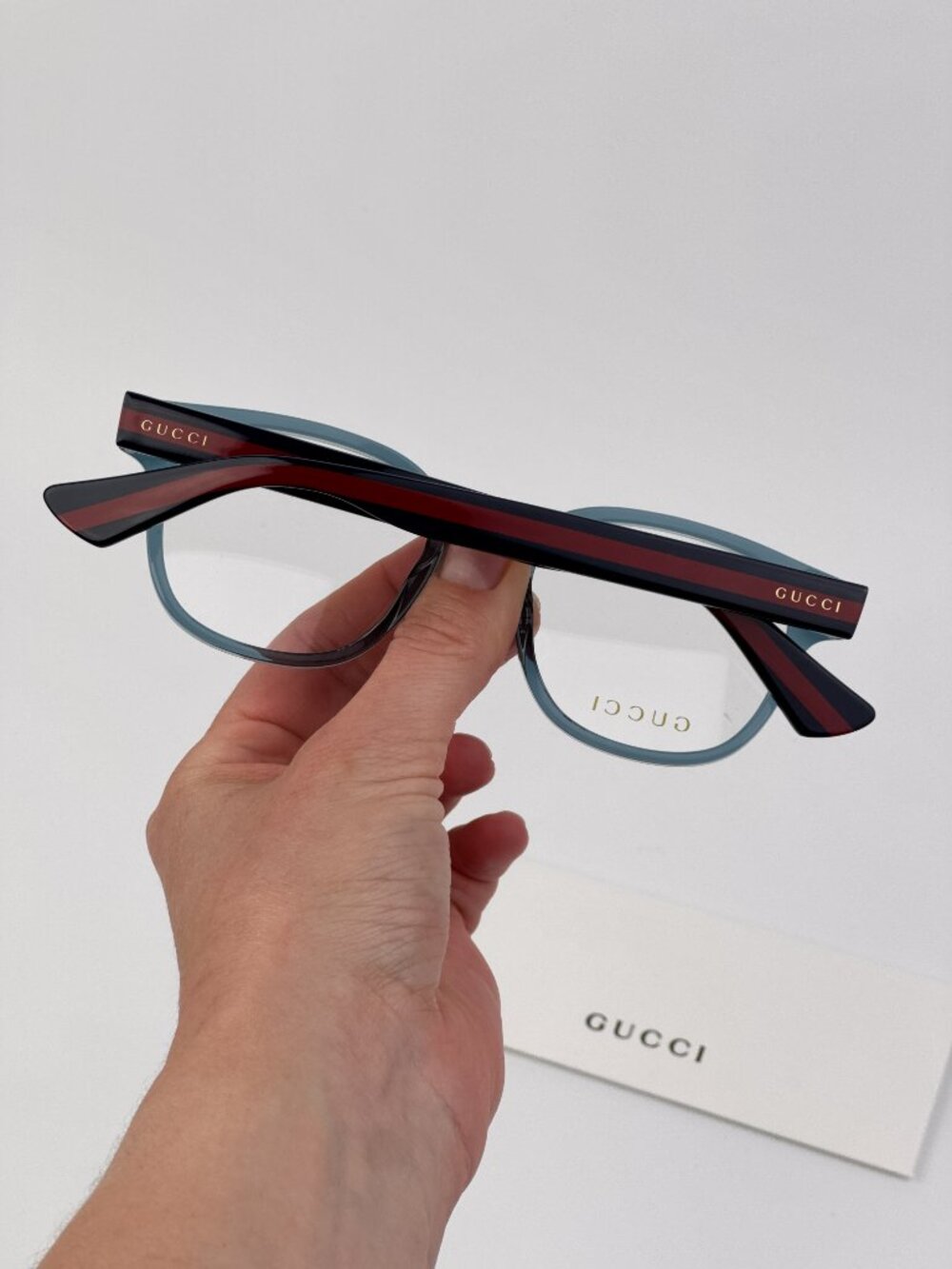 Gucci GG0927O 006 Square Eyeglasses Transparent Blue NEW AUTHENTIC - Picture 3 of 9